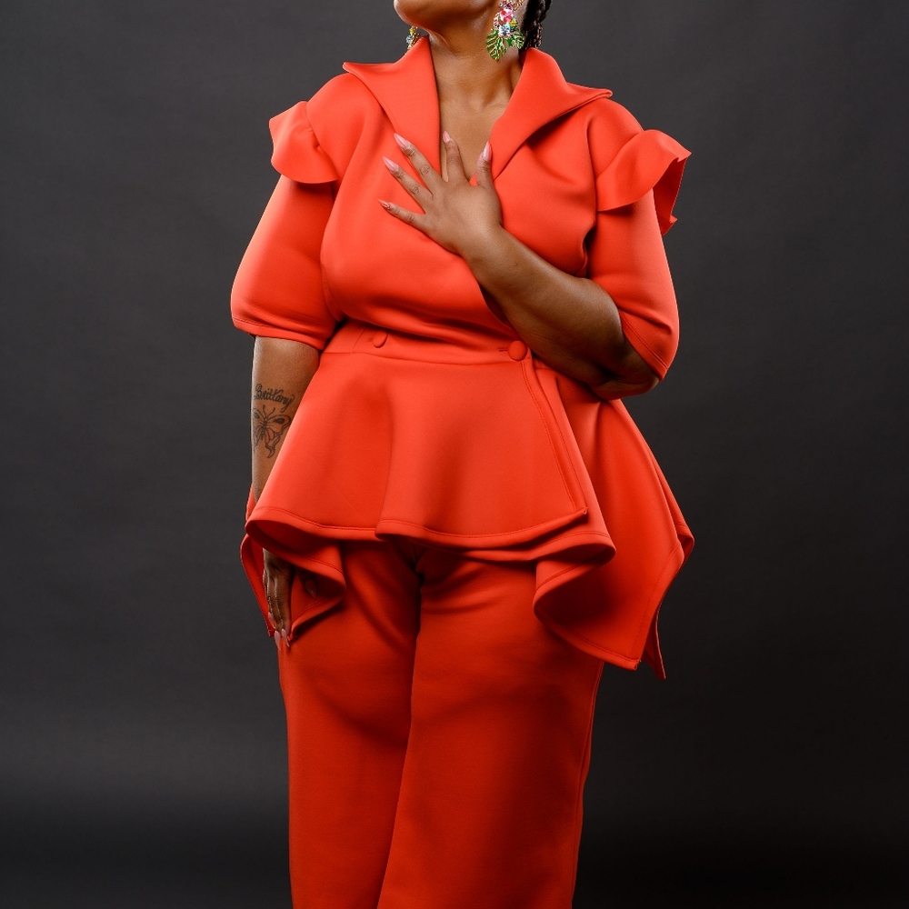 Orange Peplum Pantsuit